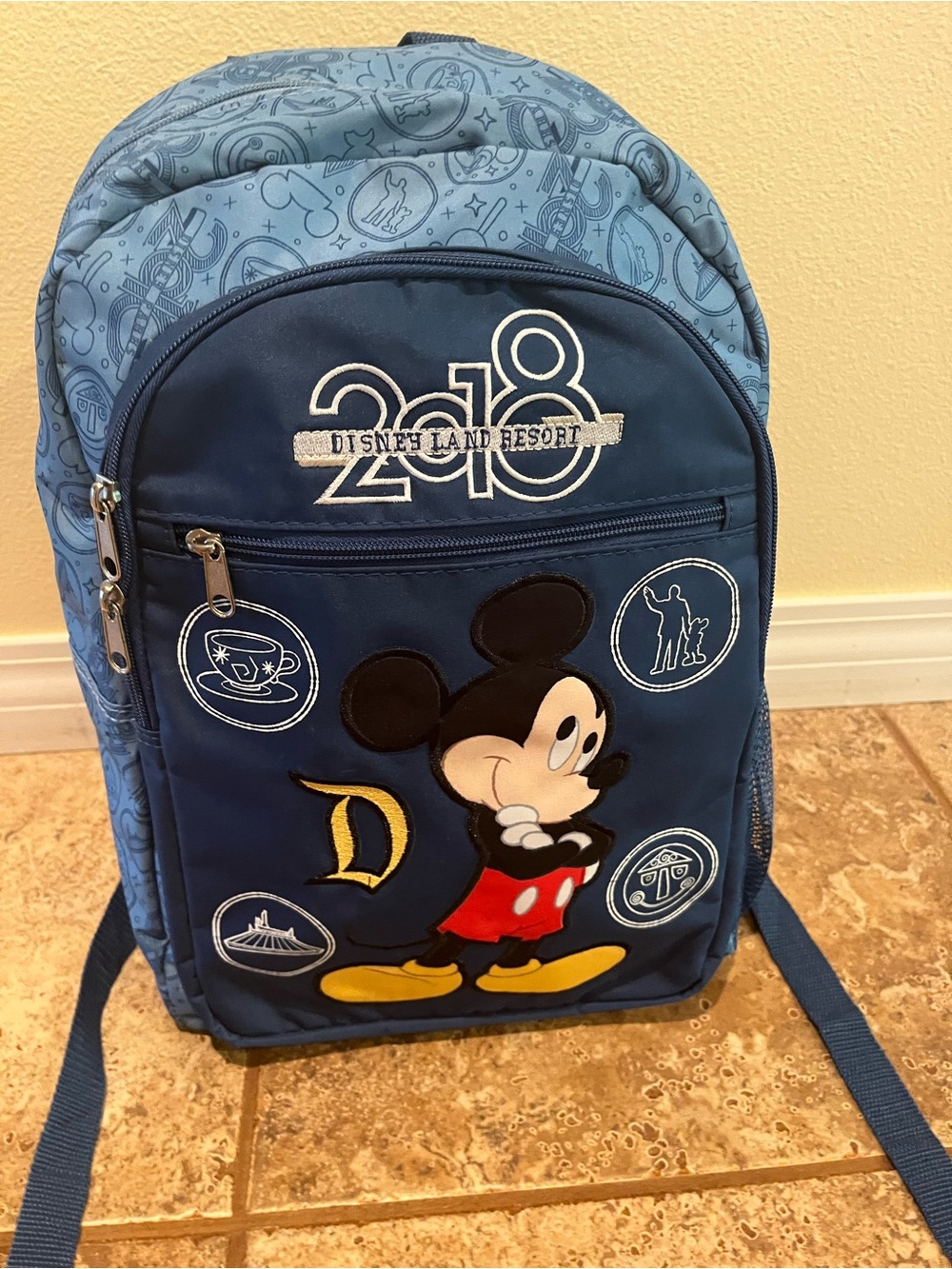 2018 Disneyland Resort Mickey Mouse 15” Backpack Book Bag Embroidered Patches